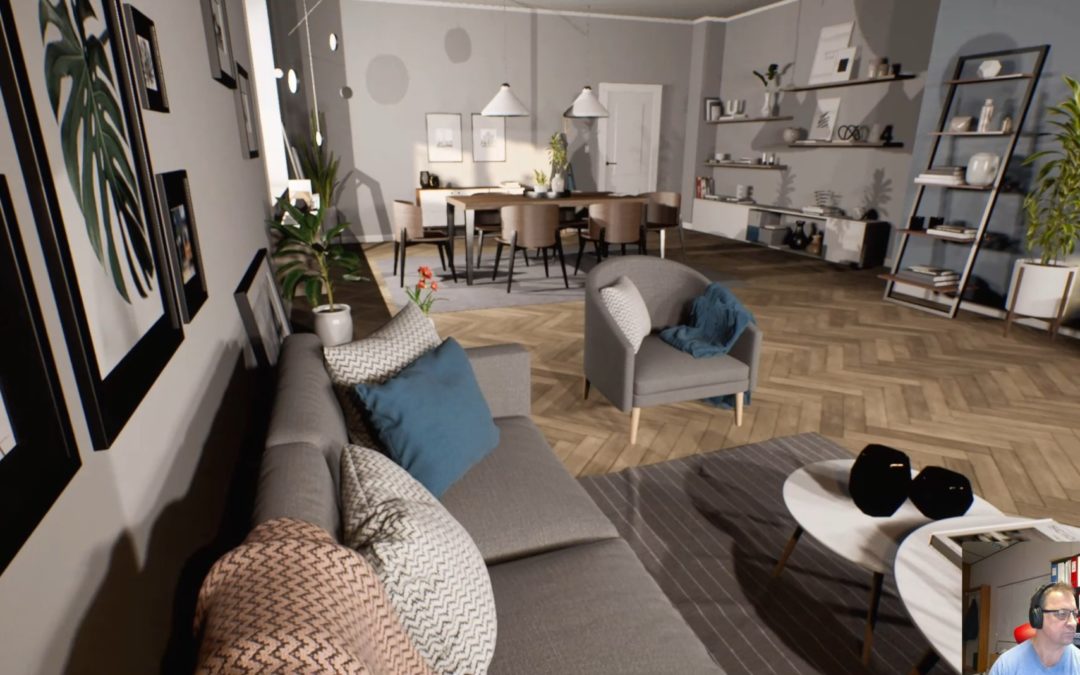Interiør Walkthrough vist med avansert “Raytraced” belysning.